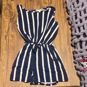 Navy and Cream Striped Kids Romper